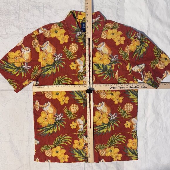 High Sierra Linen Blend Hawaiian Shirt - S Red Pineapple Piña colada Print - Picture 3 of 4
